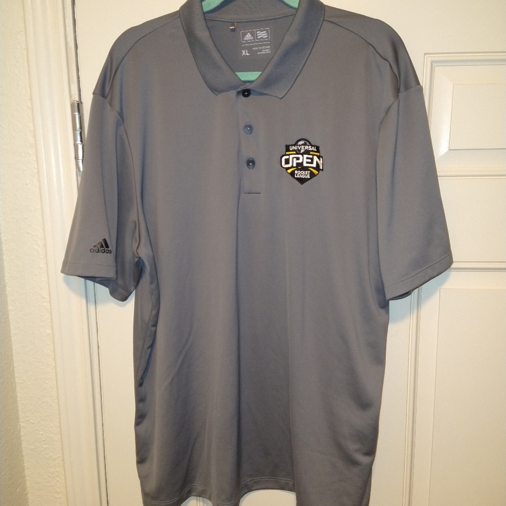 Adidas Short Sleeve Polo Shirt Men's sz XL Universal Open Rocket League Logo.